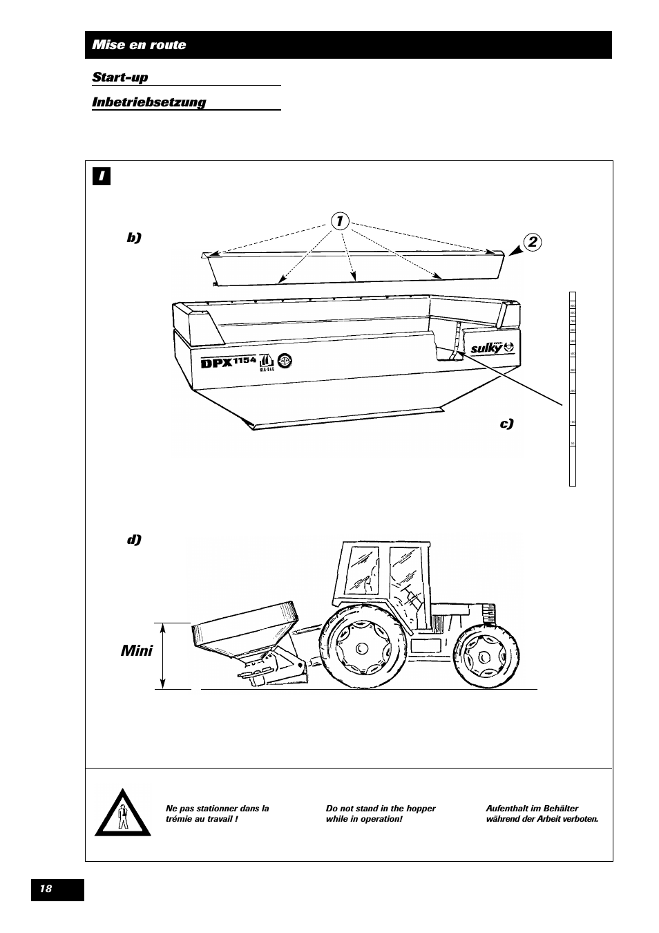 12 mini, Mise en route start-up inbetriebsetzung, B) c) d) | Sulky DPX 05 User Manual | Page 20 / 197