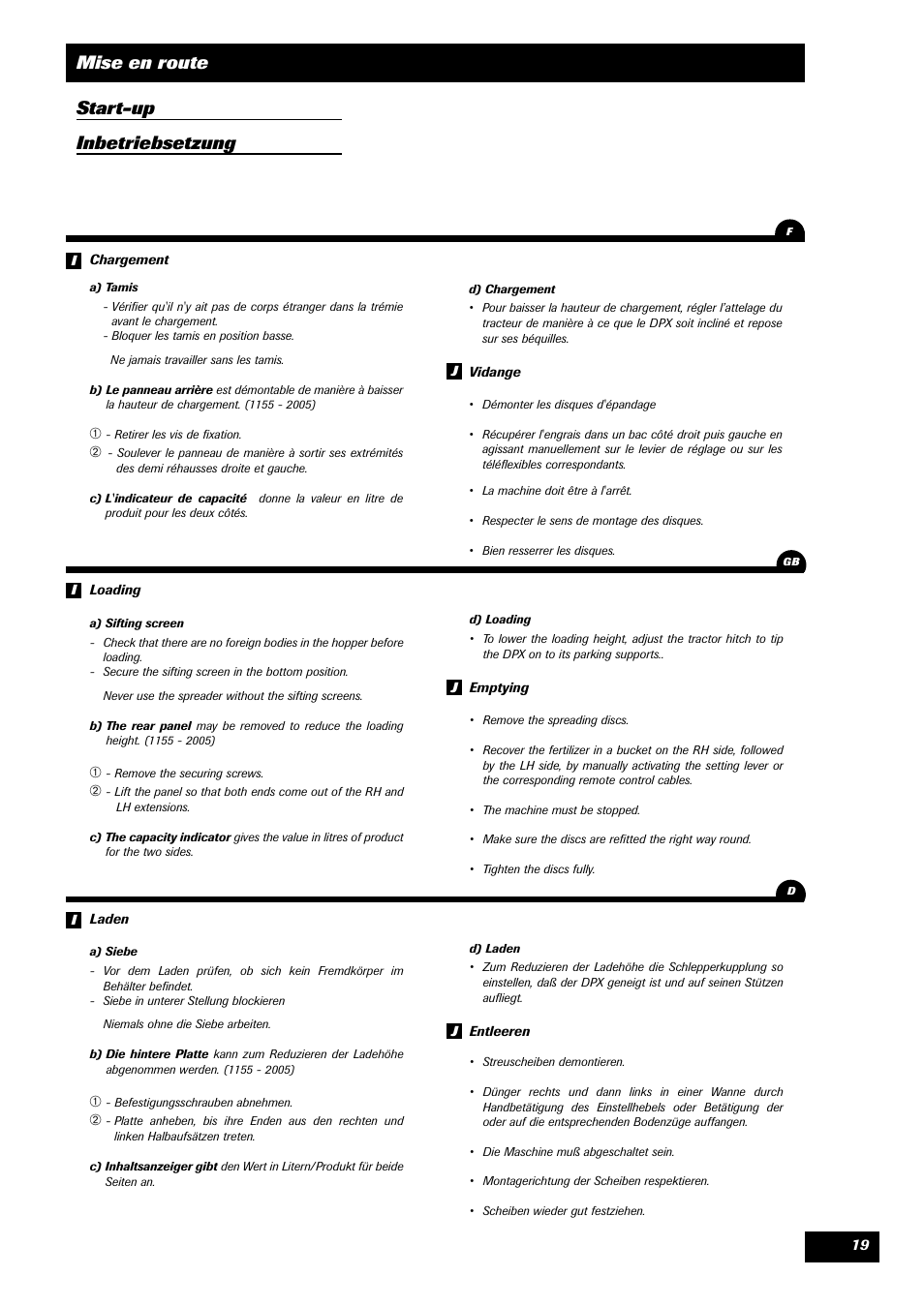 Mise en route start-up inbetriebsetzung | Sulky DPX 05 User Manual | Page 21 / 197