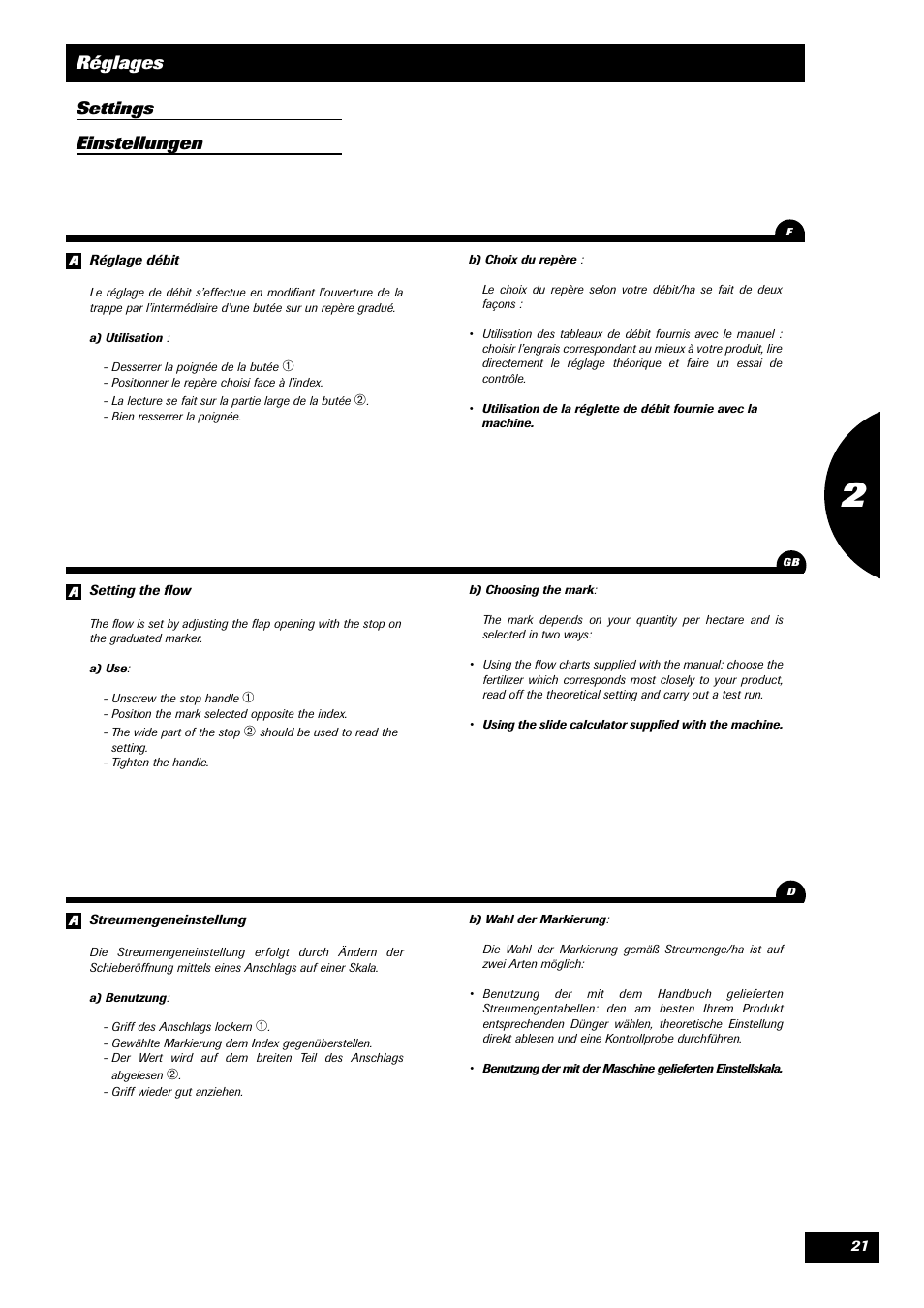 Réglages settings einstellungen | Sulky DPX 05 User Manual | Page 23 / 197