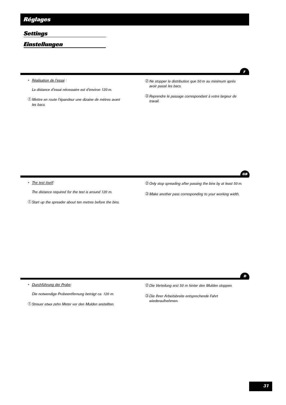 Réglages settings einstellungen | Sulky DPX 05 User Manual | Page 33 / 197