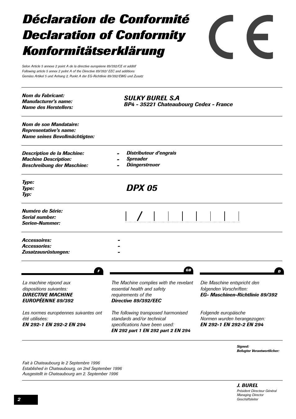 Dpx 05, Sulky burel s.a | Sulky DPX 05 User Manual | Page 4 / 197