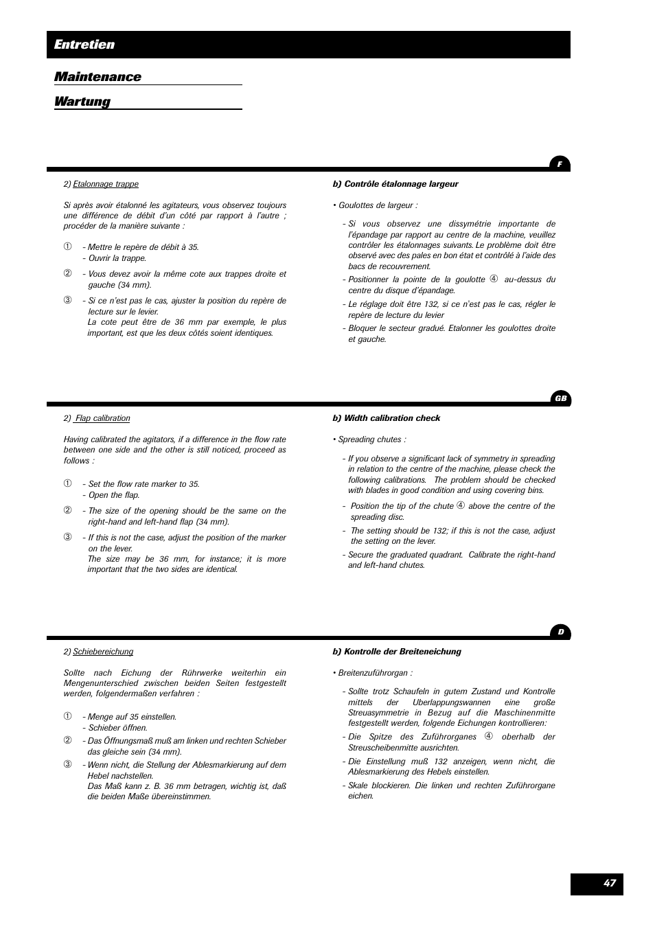 Entretien maintenance wartung | Sulky DPX 05 User Manual | Page 49 / 197