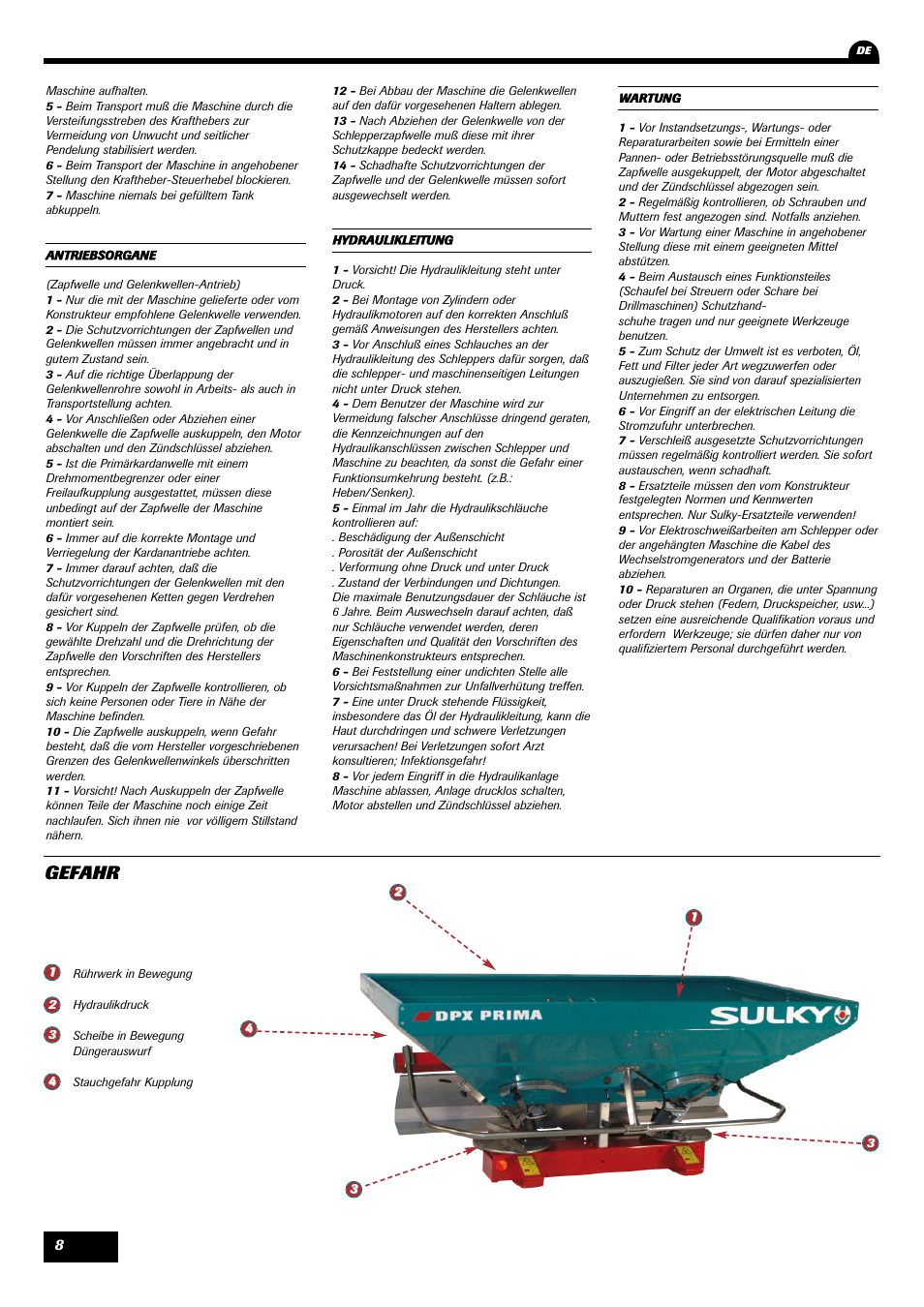 Gefahr | Sulky DPX Prima User Manual | Page 10 / 91