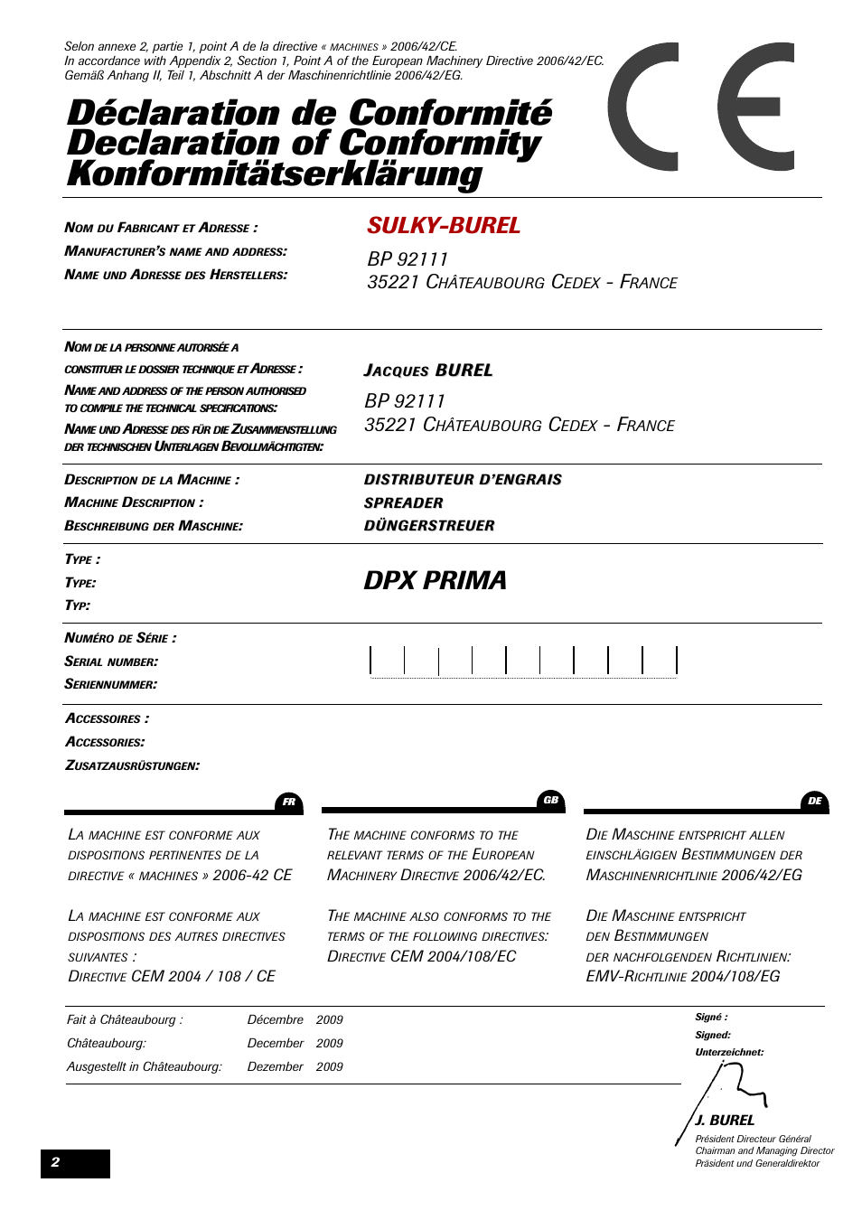 Dpx prima, Sulky-burel, Burel | Sulky DPX Prima User Manual | Page 4 / 91