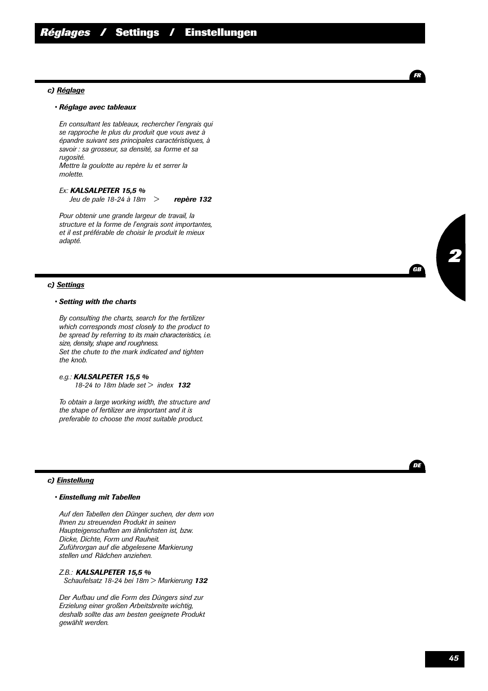 Réglages / settings / einstellungen | Sulky DPX Prima User Manual | Page 47 / 91