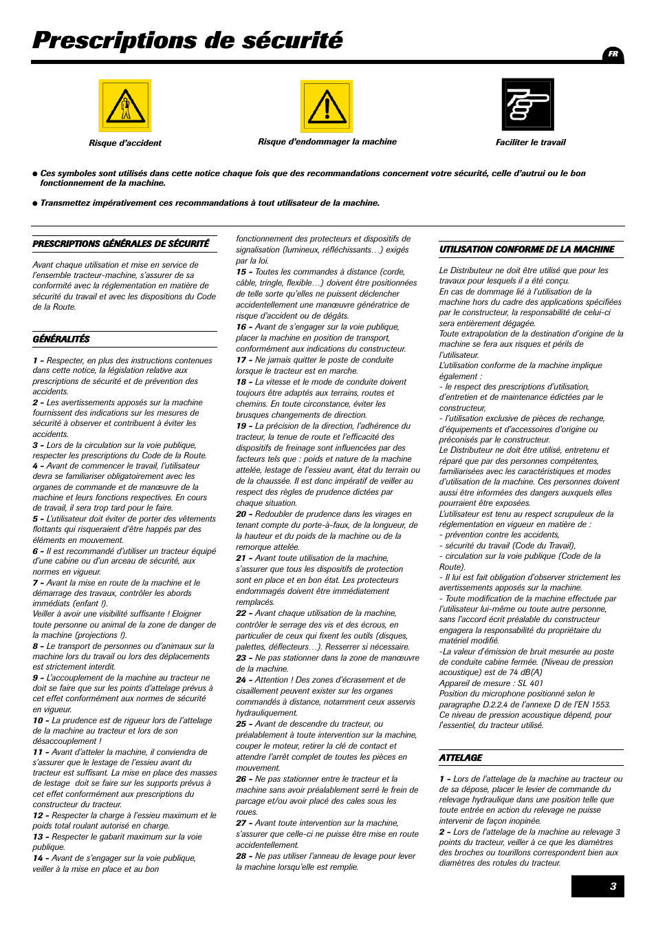 Prescriptions de sécurité | Sulky DPX Prima User Manual | Page 5 / 91