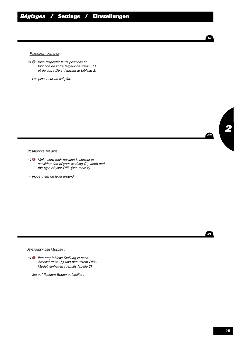 Réglages / settings / einstellungen | Sulky DPX Prima User Manual | Page 51 / 91