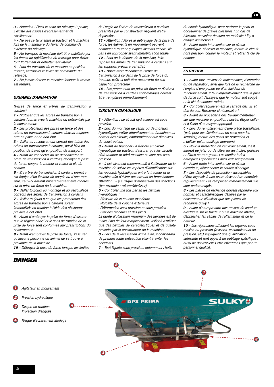 Danger | Sulky DPX Prima User Manual | Page 6 / 91