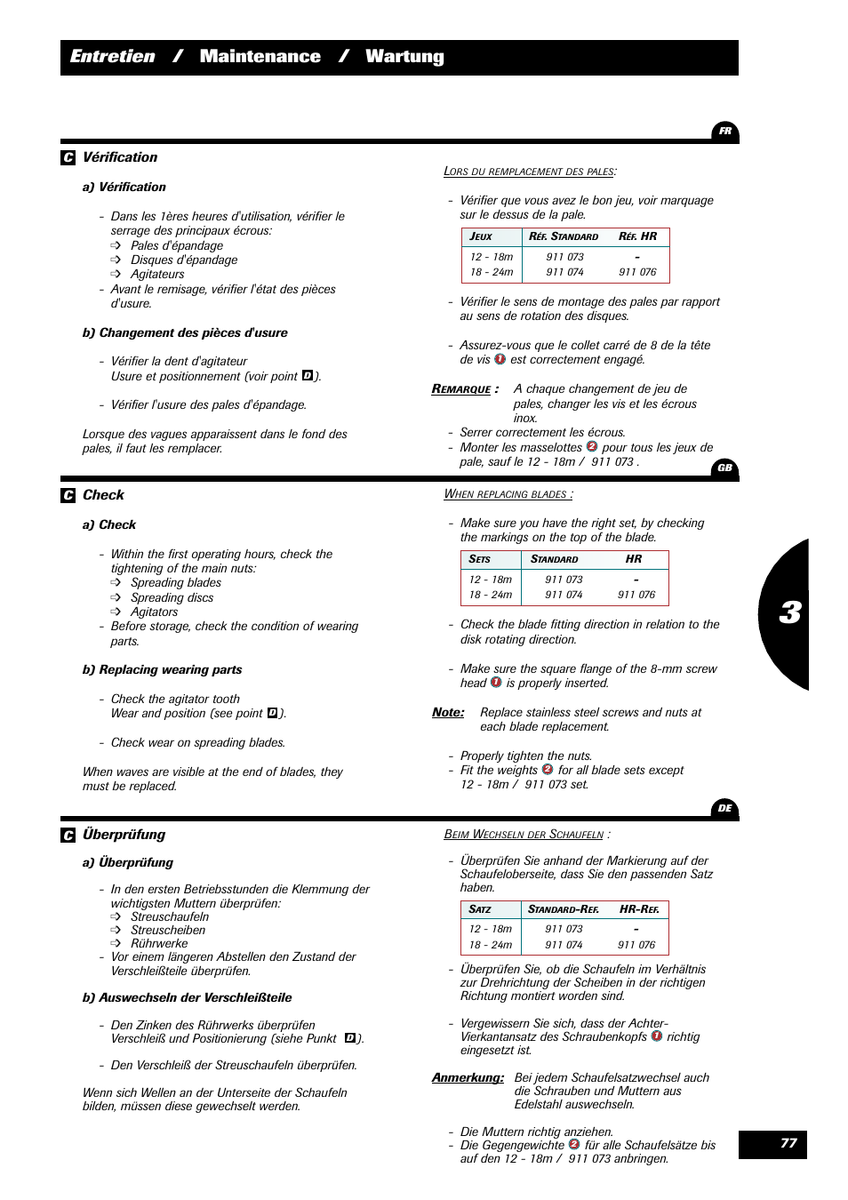 Entretien / maintenance / wartung | Sulky DPX Prima User Manual | Page 79 / 91