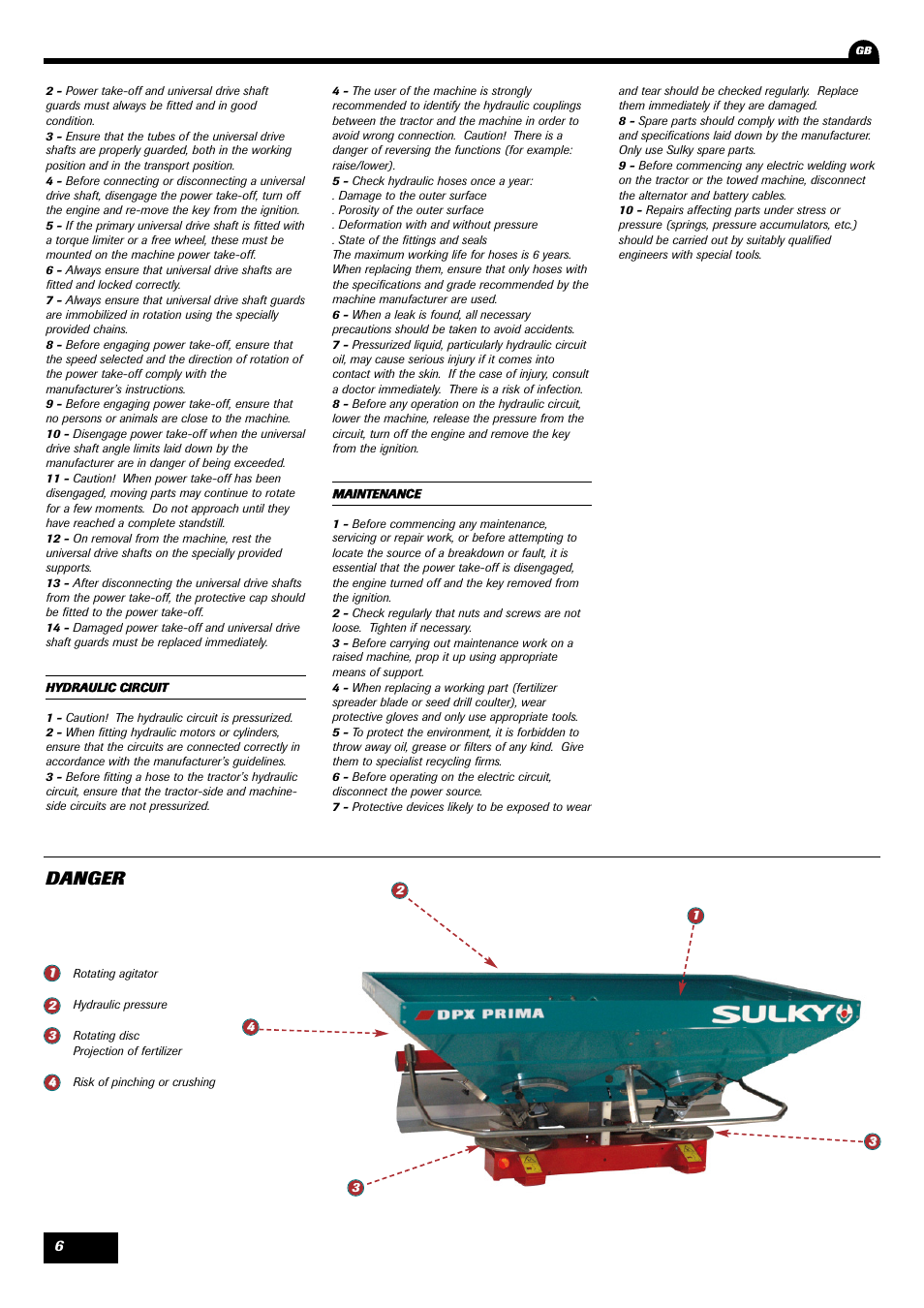 Danger | Sulky DPX Prima User Manual | Page 8 / 91