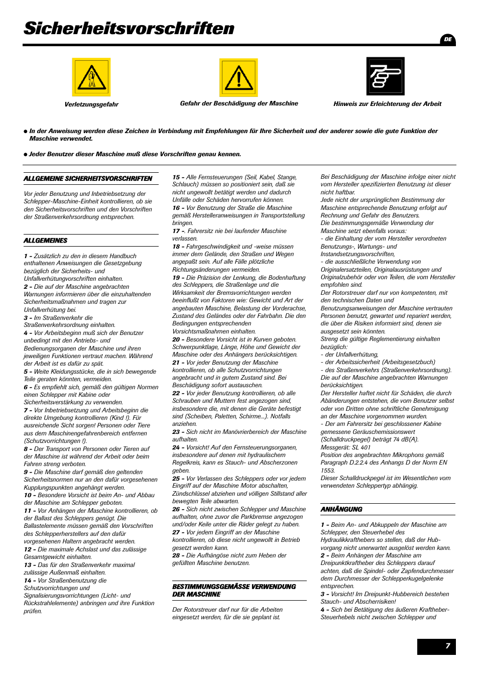 Sicherheitsvorschriften | Sulky DPX Prima User Manual | Page 9 / 91