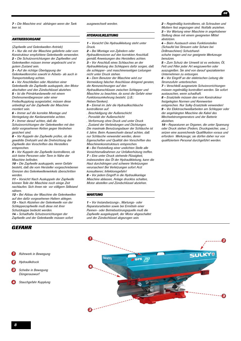 Gefahr | Sulky 70 years series DPX User Manual | Page 10 / 81