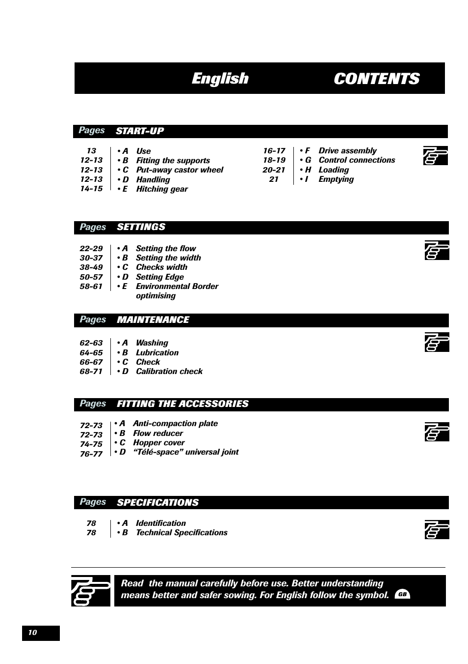 Contents english | Sulky 70 years series DPX User Manual | Page 12 / 81