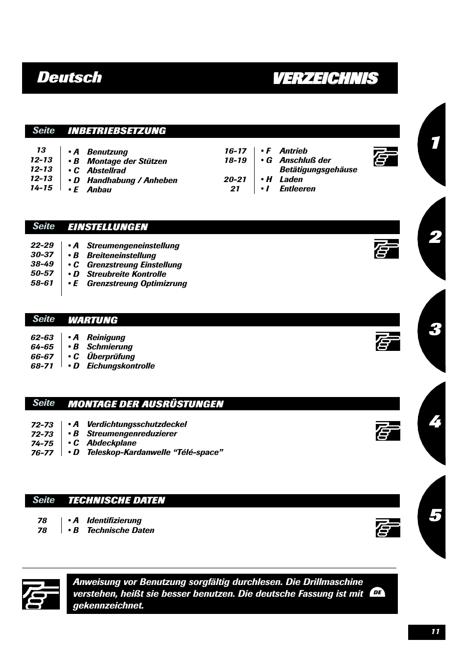 Vve er rz ze eiic ch hn niis s deutsch | Sulky 70 years series DPX User Manual | Page 13 / 81