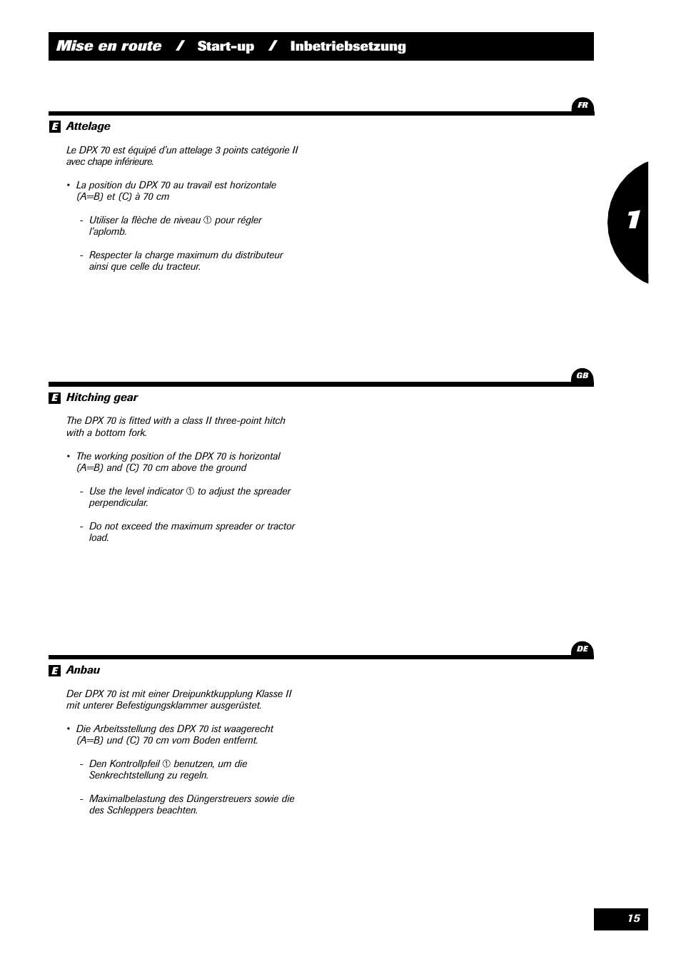 Mise en route, Start-up, Inbetriebsetzung | Sulky 70 years series DPX User Manual | Page 17 / 81