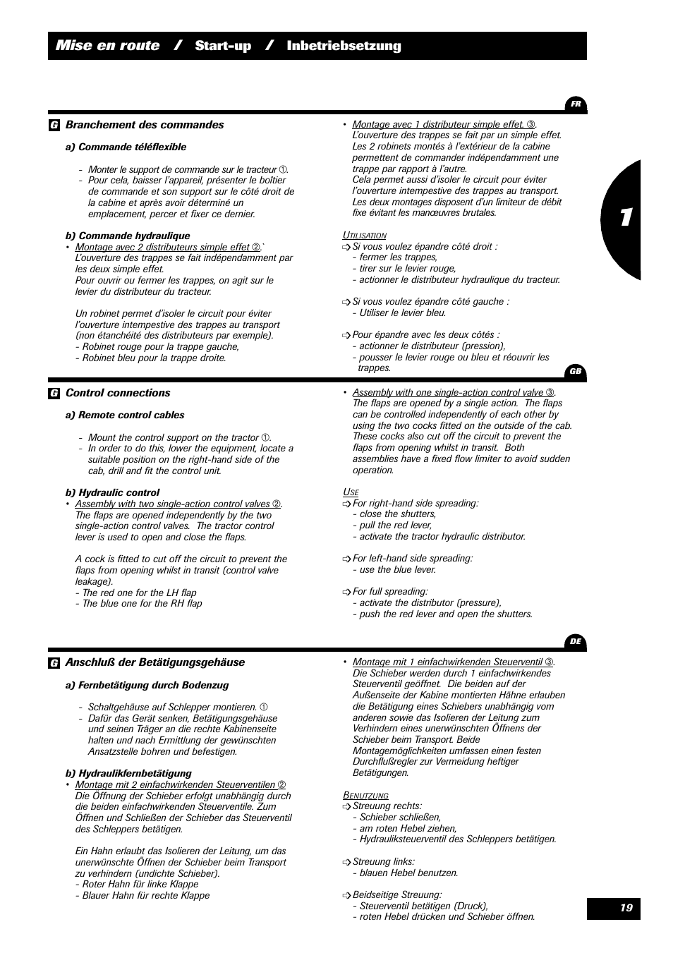 Mise en route, Start-up, Inbetriebsetzung | Sulky 70 years series DPX User Manual | Page 21 / 81