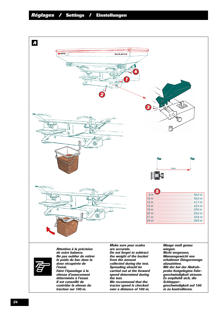 Réglages, Settings, Einstellungen a | Sulky 70 years series DPX User Manual | Page 26 / 81