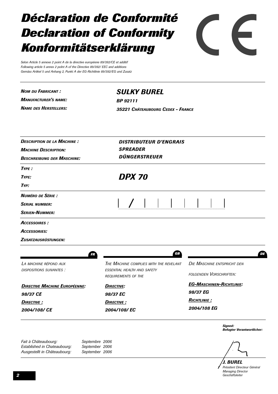 Dpx 70, Sulky burel | Sulky 70 years series DPX User Manual | Page 4 / 81