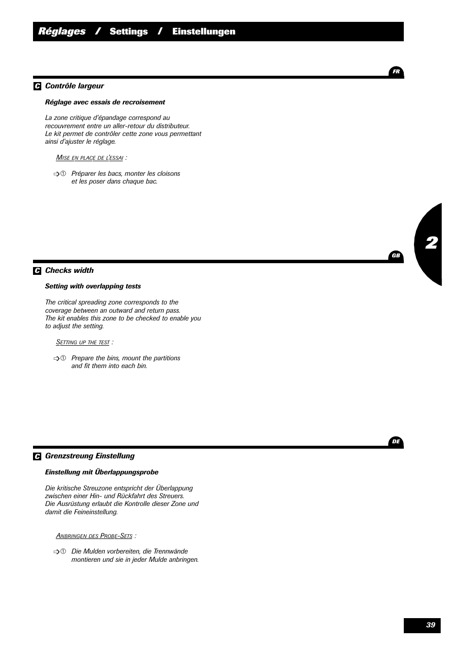 Réglages, Settings, Einstellungen | Sulky 70 years series DPX User Manual | Page 41 / 81