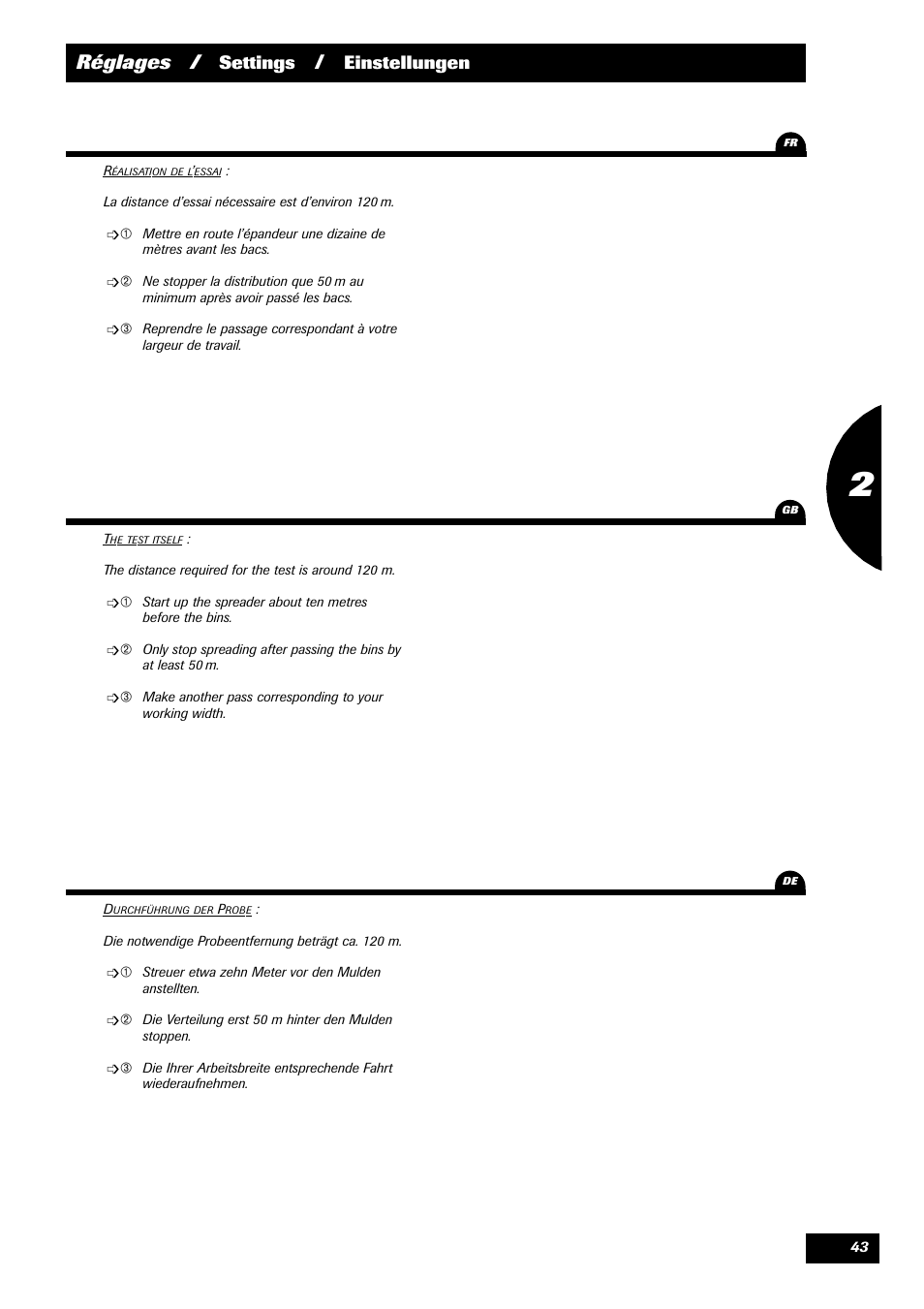 Réglages, Settings, Einstellungen | Sulky 70 years series DPX User Manual | Page 45 / 81