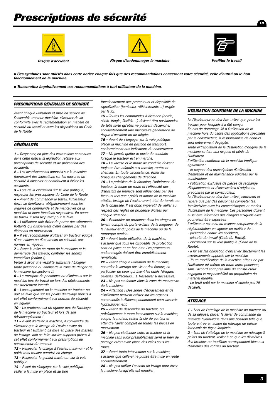 Prescriptions de sécurité | Sulky 70 years series DPX User Manual | Page 5 / 81
