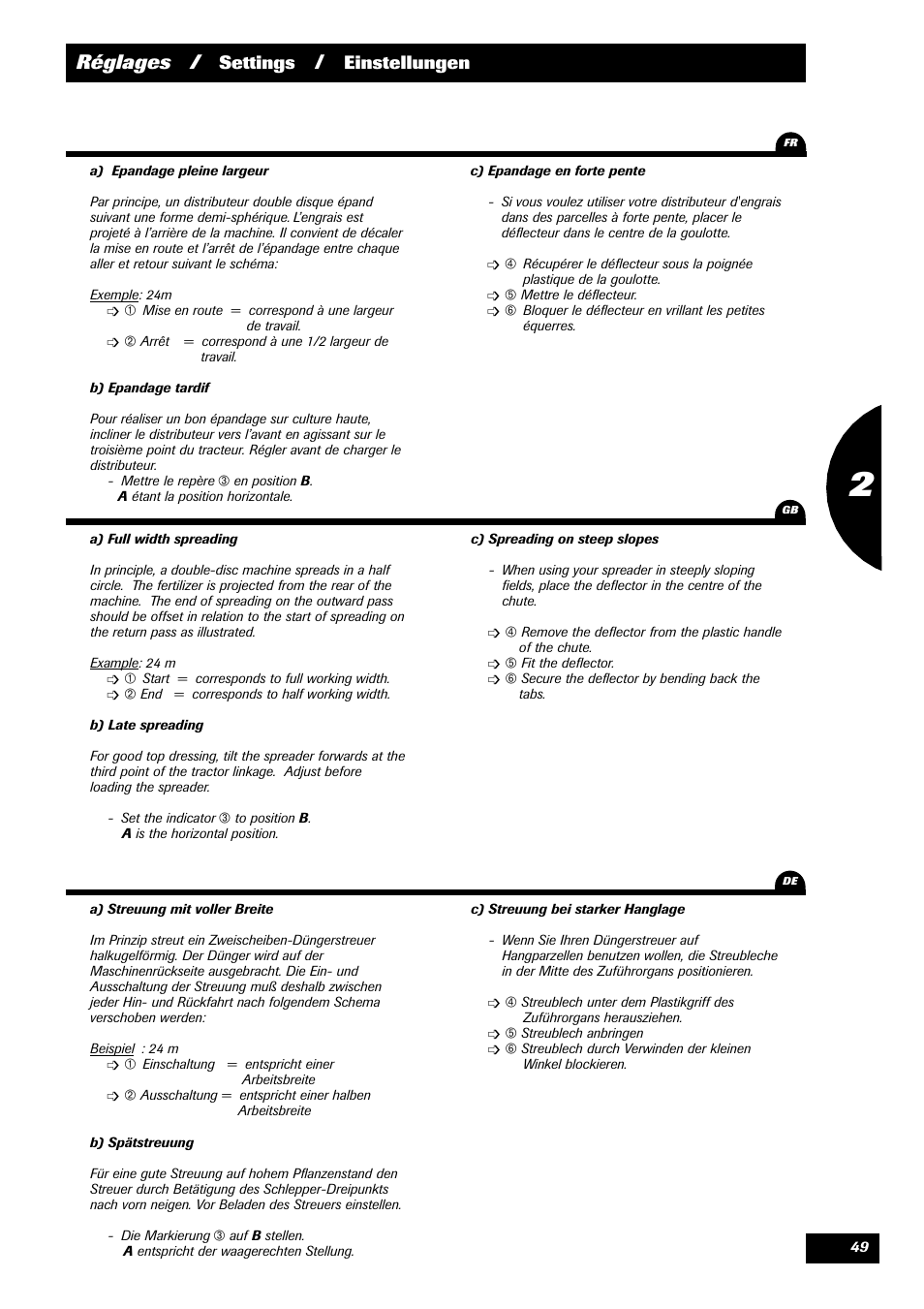 Réglages, Settings, Einstellungen | Sulky 70 years series DPX User Manual | Page 51 / 81