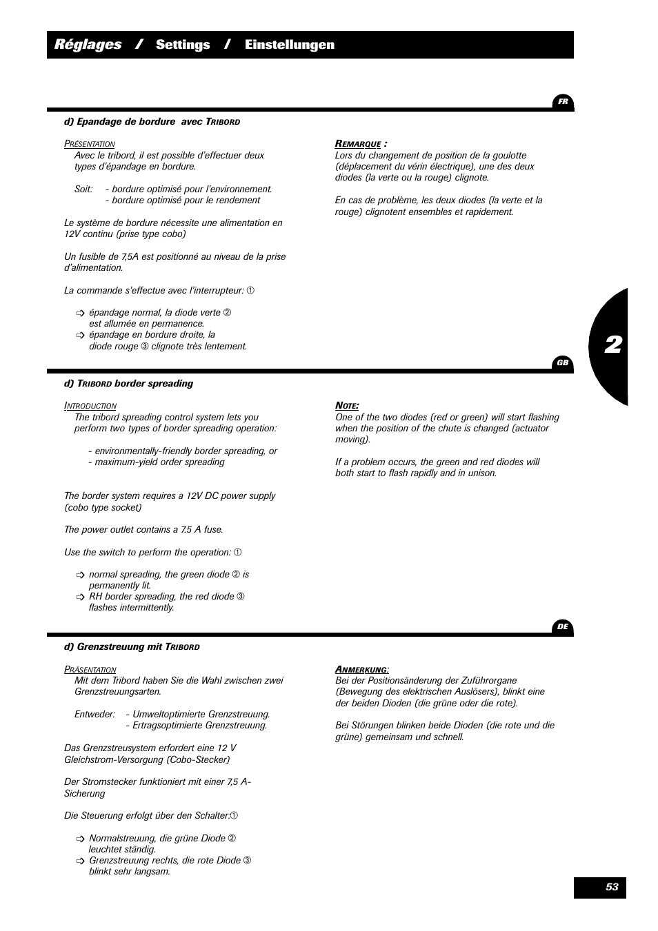 Réglages, Settings, Einstellungen | Sulky 70 years series DPX User Manual | Page 55 / 81