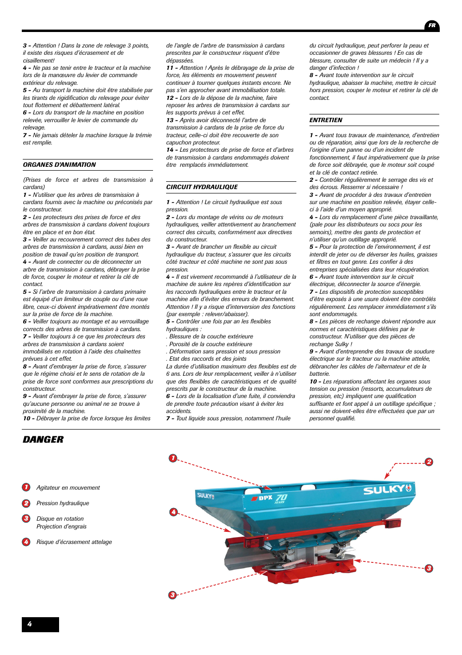 Danger | Sulky 70 years series DPX User Manual | Page 6 / 81