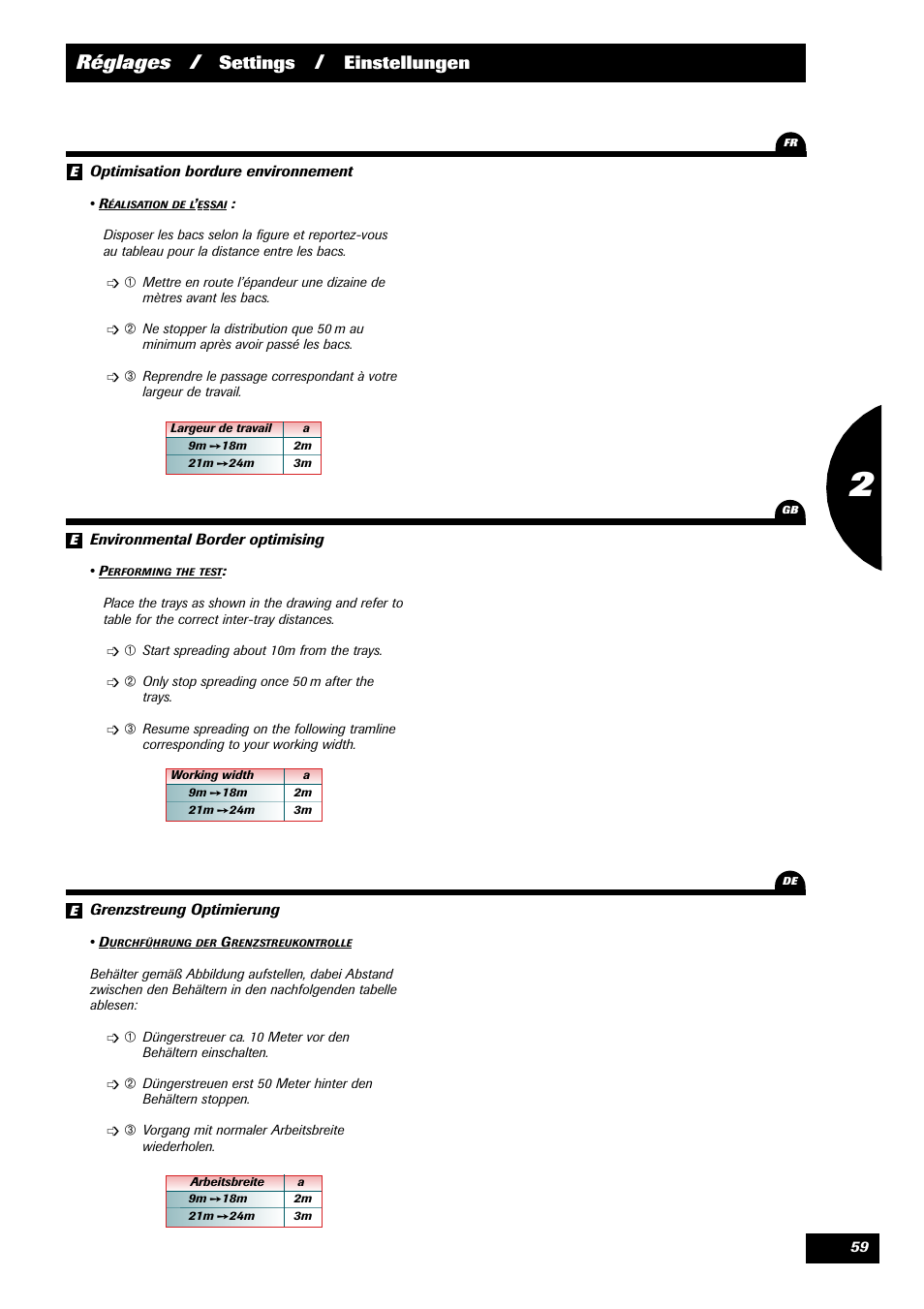Réglages, Settings, Einstellungen | Sulky 70 years series DPX User Manual | Page 61 / 81