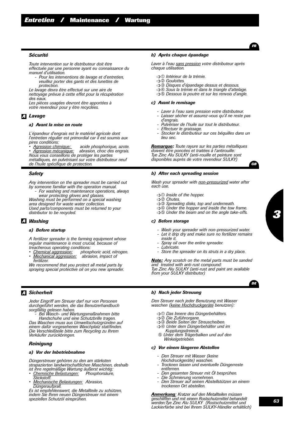 Entretien, Maintenance, Wartung | Sulky 70 years series DPX User Manual | Page 65 / 81