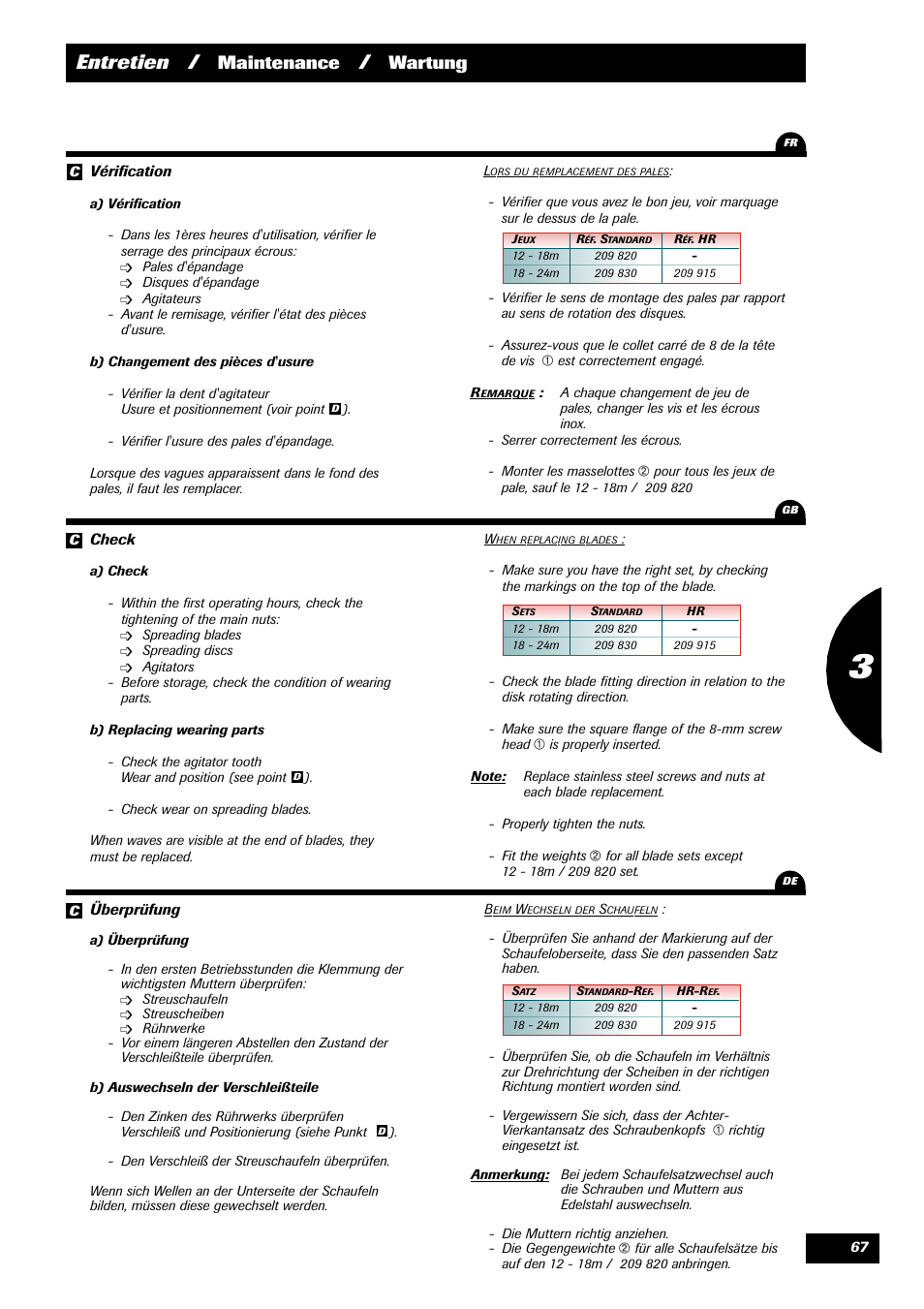 Entretien, Maintenance, Wartung | Sulky 70 years series DPX User Manual | Page 69 / 81