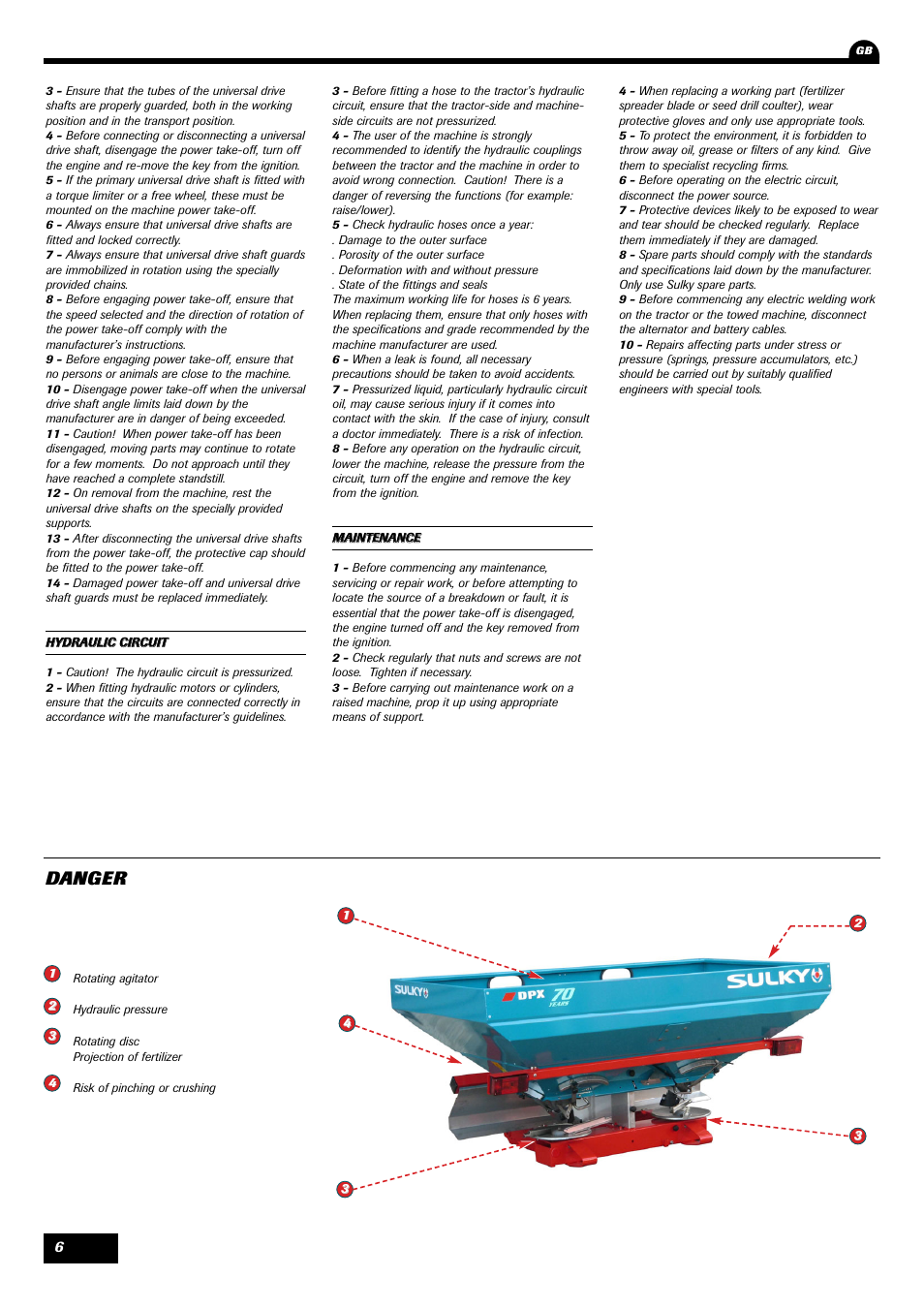 Danger | Sulky 70 years series DPX User Manual | Page 8 / 81