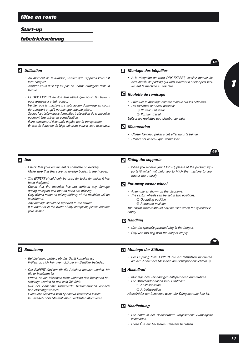 Mise en route start-up inbetriebsetzung | Sulky DPX Expert User Manual | Page 14 / 76