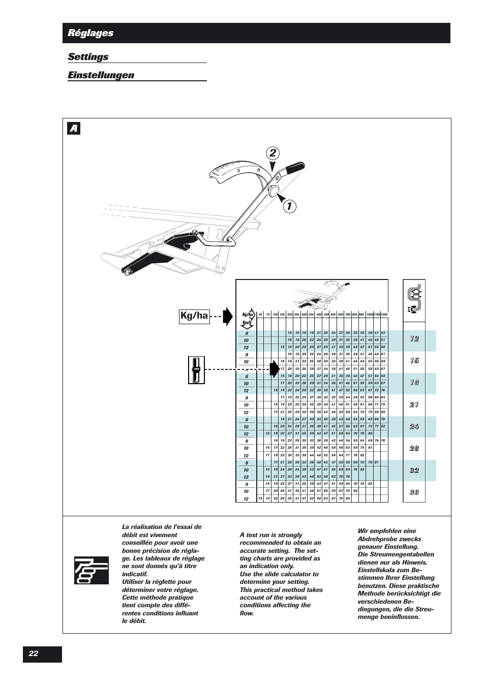 Réglages settings einstellungen, Kg/ha | Sulky DPX Expert User Manual | Page 23 / 76