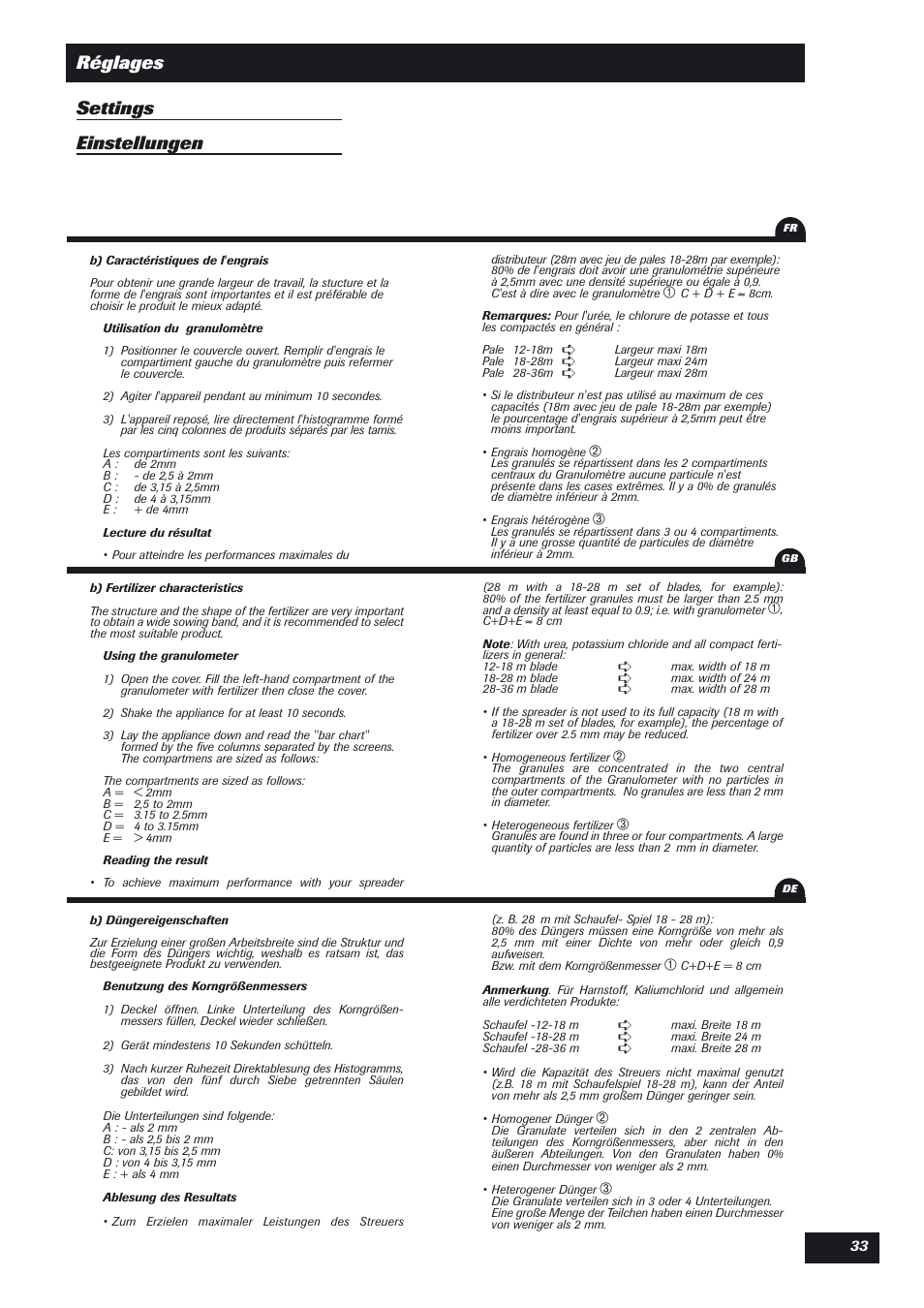 Réglages settings einstellungen | Sulky DPX Expert User Manual | Page 34 / 76