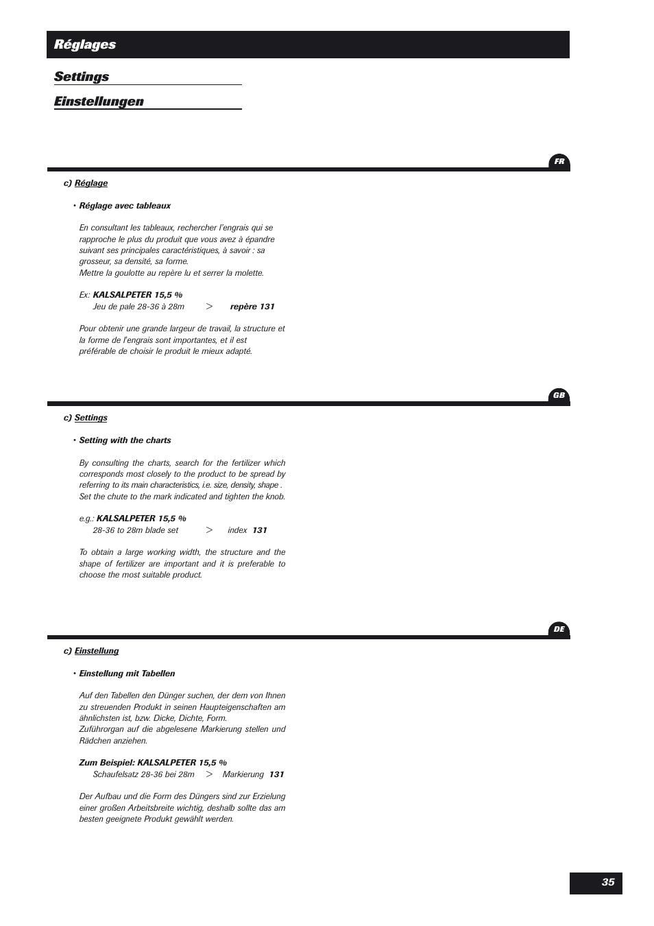 Réglages settings einstellungen | Sulky DPX Expert User Manual | Page 36 / 76