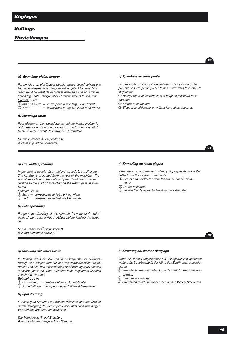 Réglages settings einstellungen | Sulky DPX Expert User Manual | Page 46 / 76