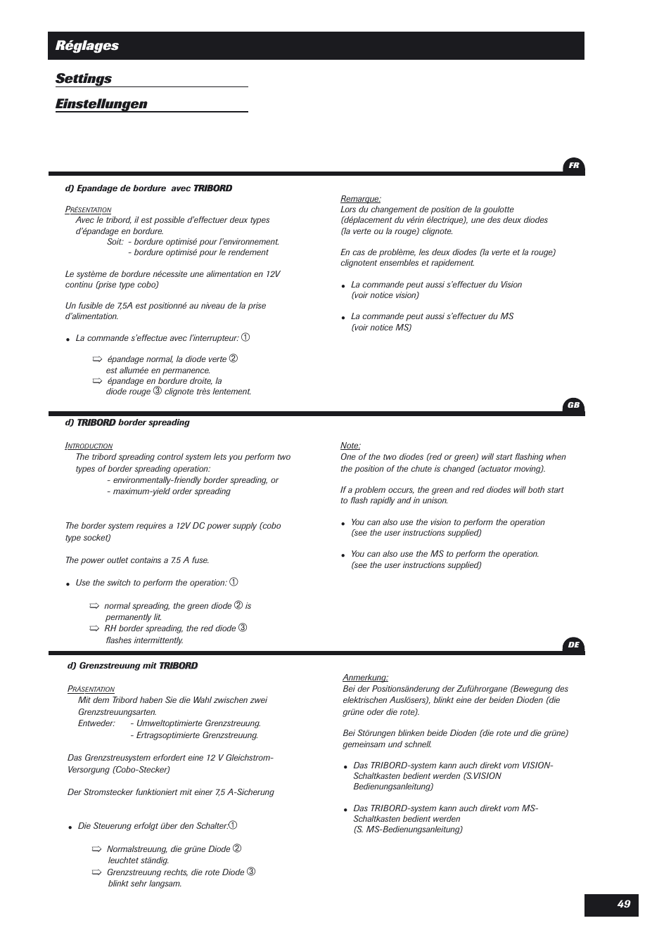 Réglages settings einstellungen | Sulky DPX Expert User Manual | Page 50 / 76