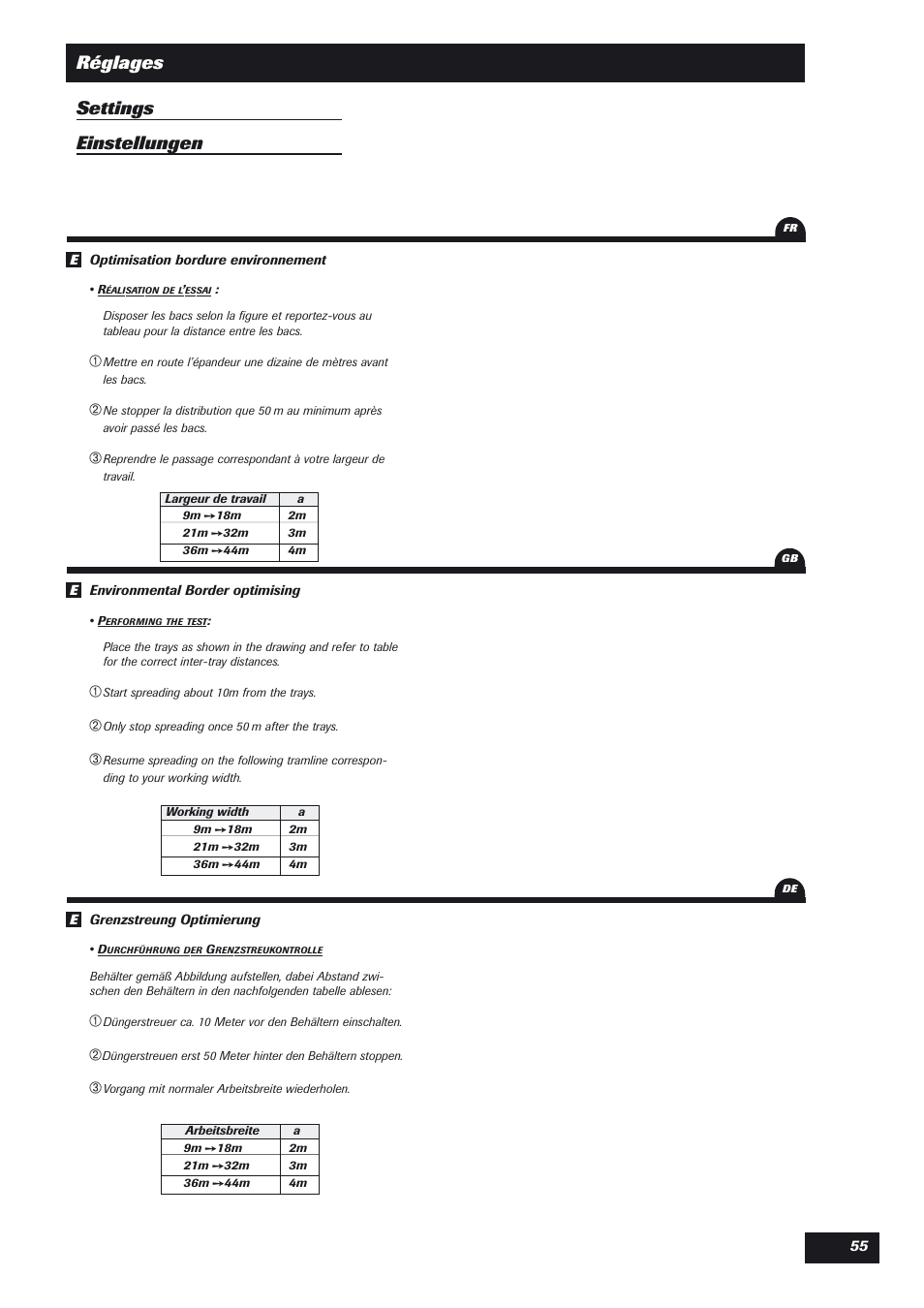 Réglages settings einstellungen | Sulky DPX Expert User Manual | Page 56 / 76
