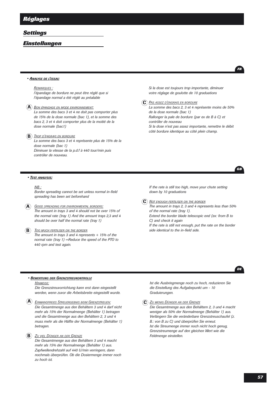 Réglages settings einstellungen | Sulky DPX Expert User Manual | Page 58 / 76