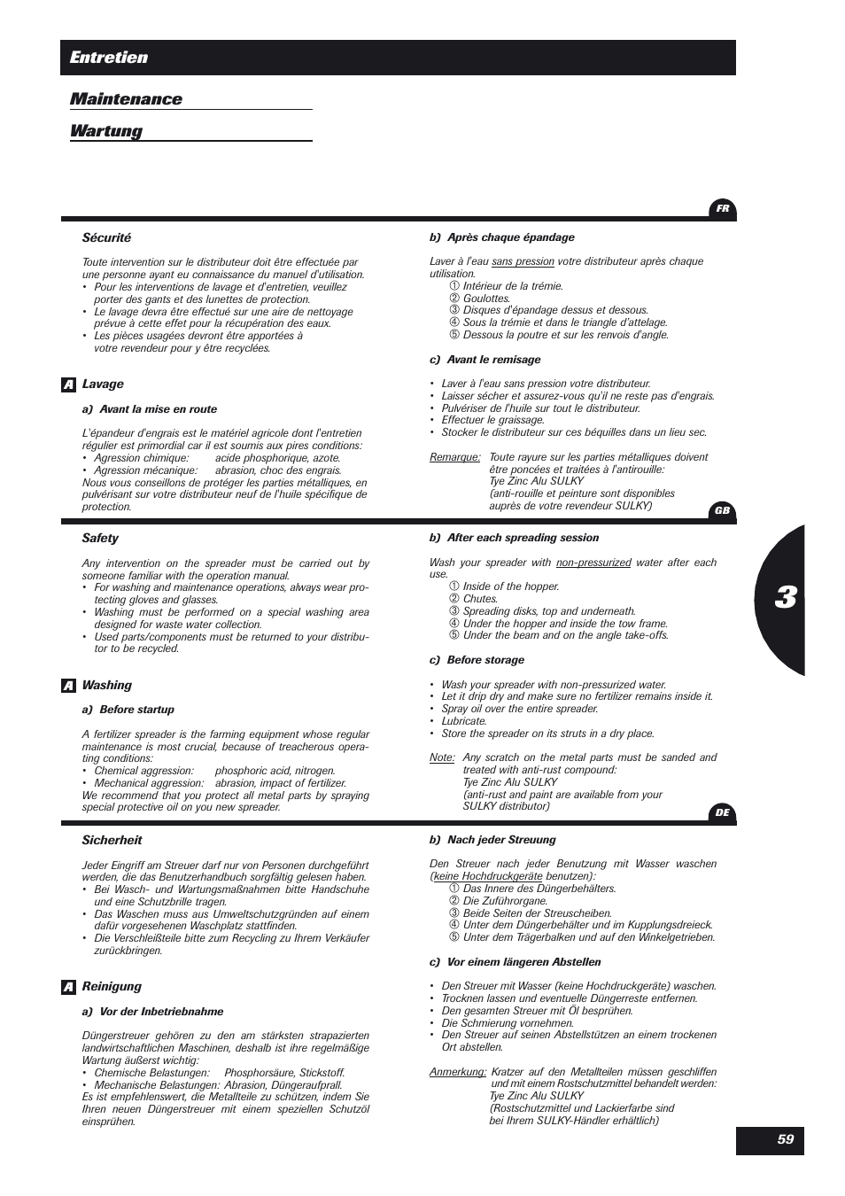 Entretien maintenance wartung | Sulky DPX Expert User Manual | Page 60 / 76