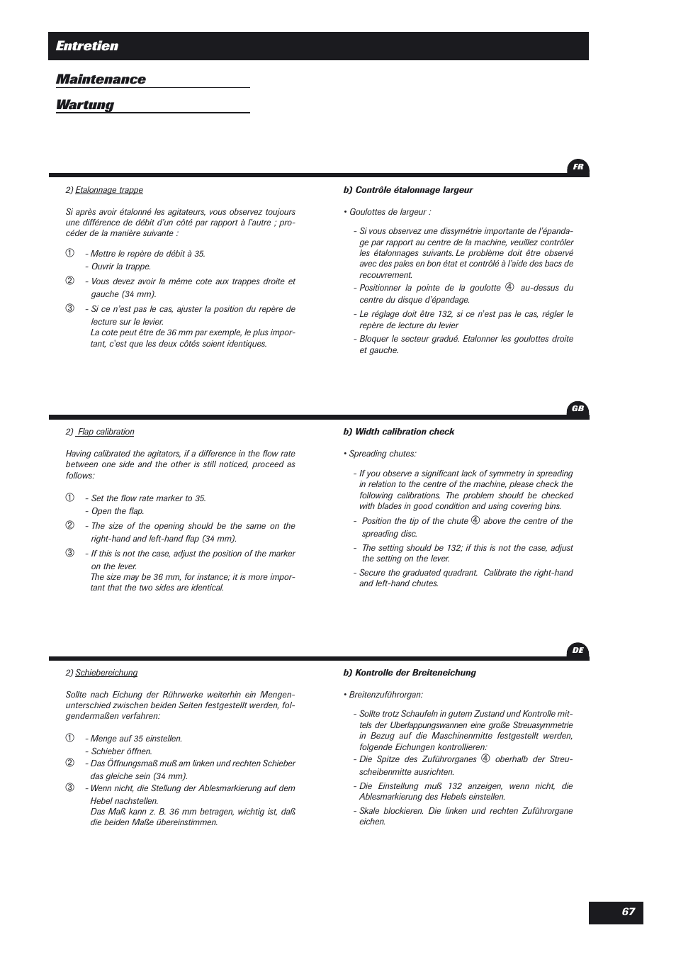 Entretien maintenance wartung | Sulky DPX Expert User Manual | Page 68 / 76