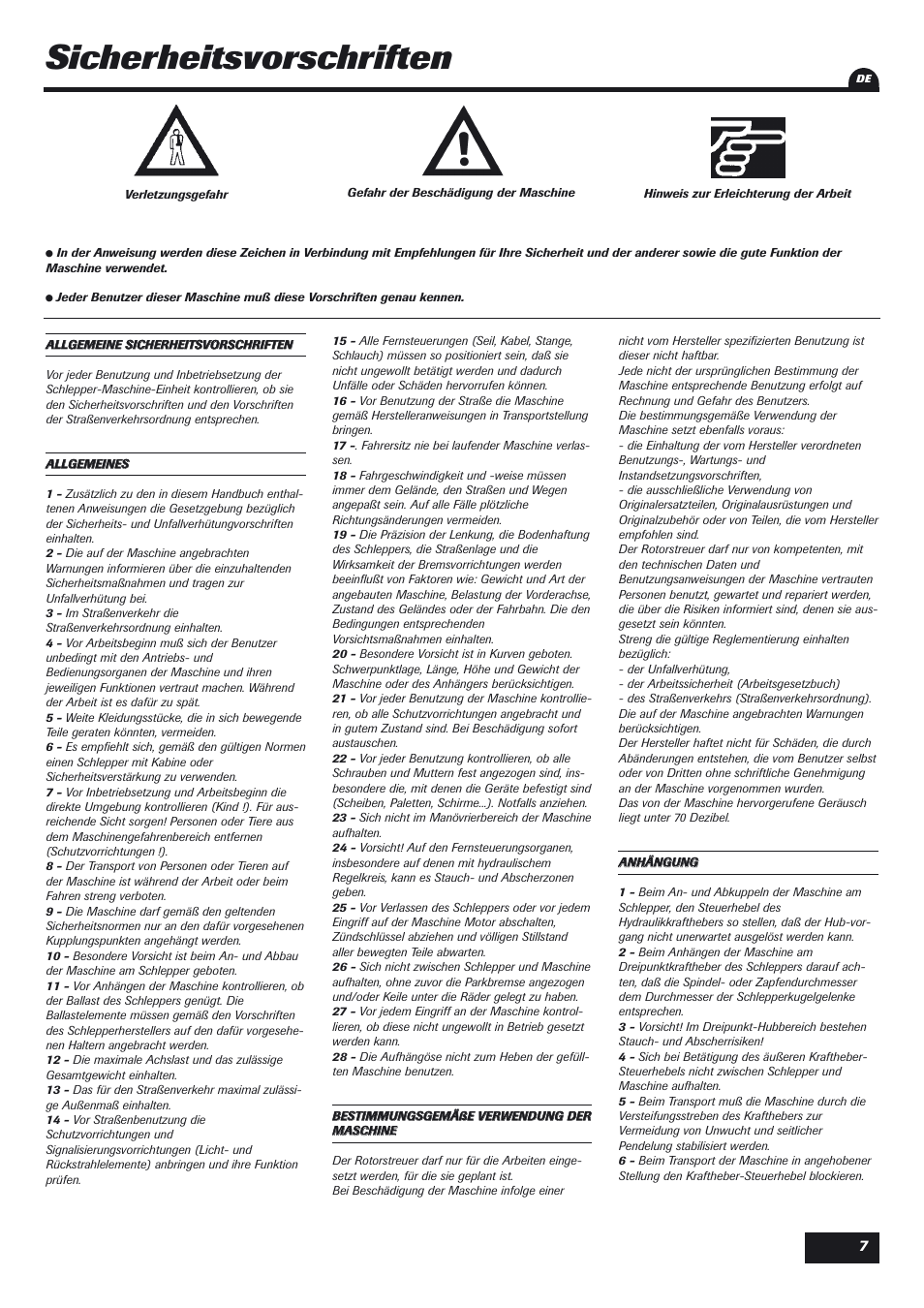 Sicherheitsvorschriften | Sulky DPX Expert User Manual | Page 8 / 76