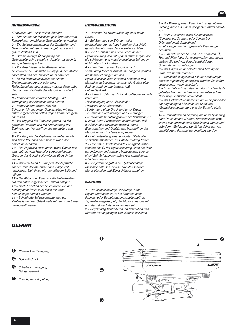 Gefahr | Sulky DPX Expert User Manual | Page 9 / 76