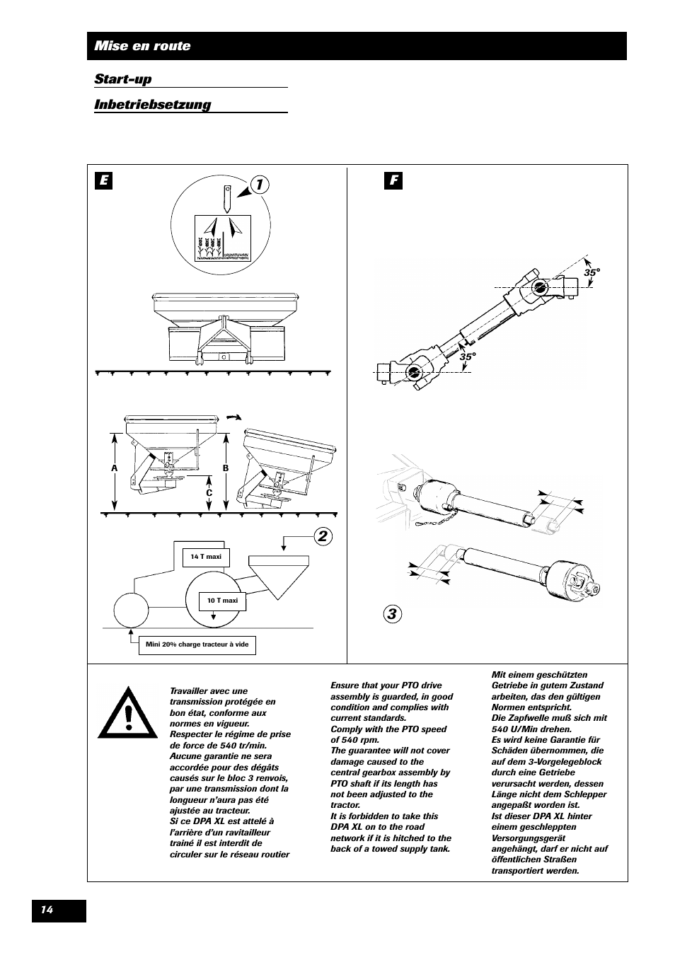 Mise en route start-up inbetriebsetzung | Sulky DPA - XL User Manual | Page 16 / 90