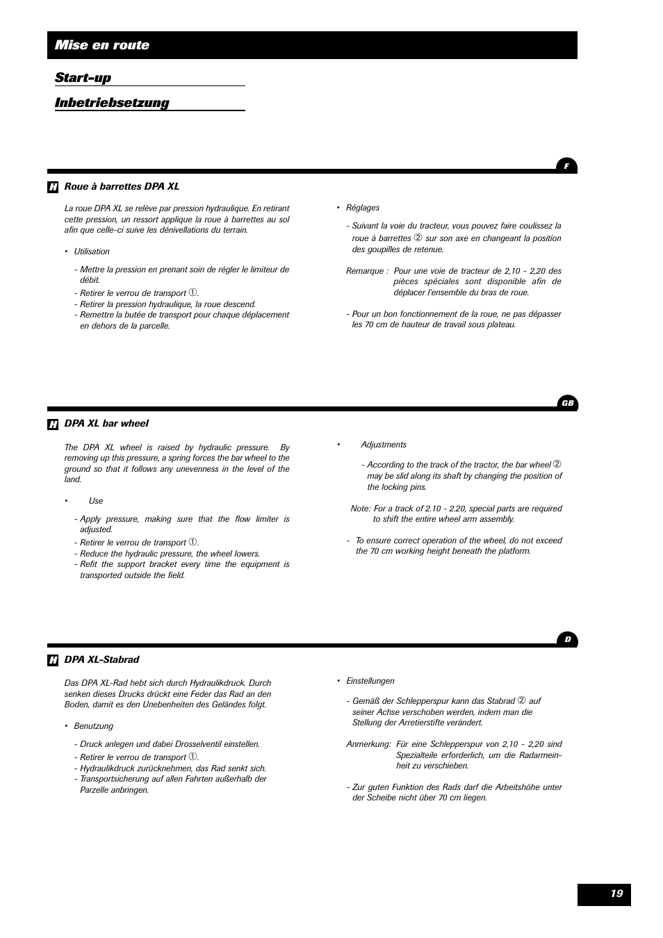 Mise en route start-up inbetriebsetzung | Sulky DPA - XL User Manual | Page 21 / 90