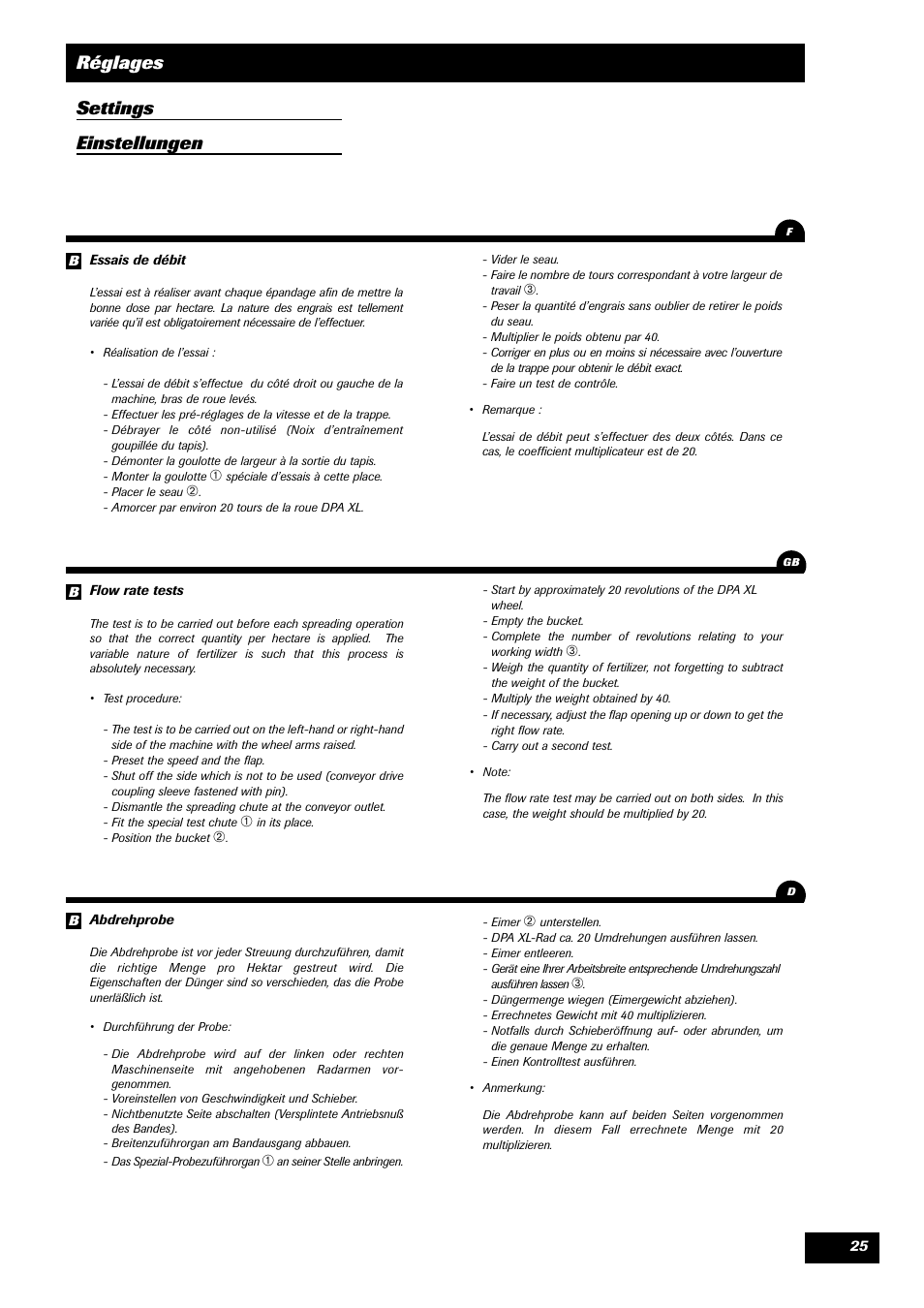 Réglages settings einstellungen | Sulky DPA - XL User Manual | Page 27 / 90