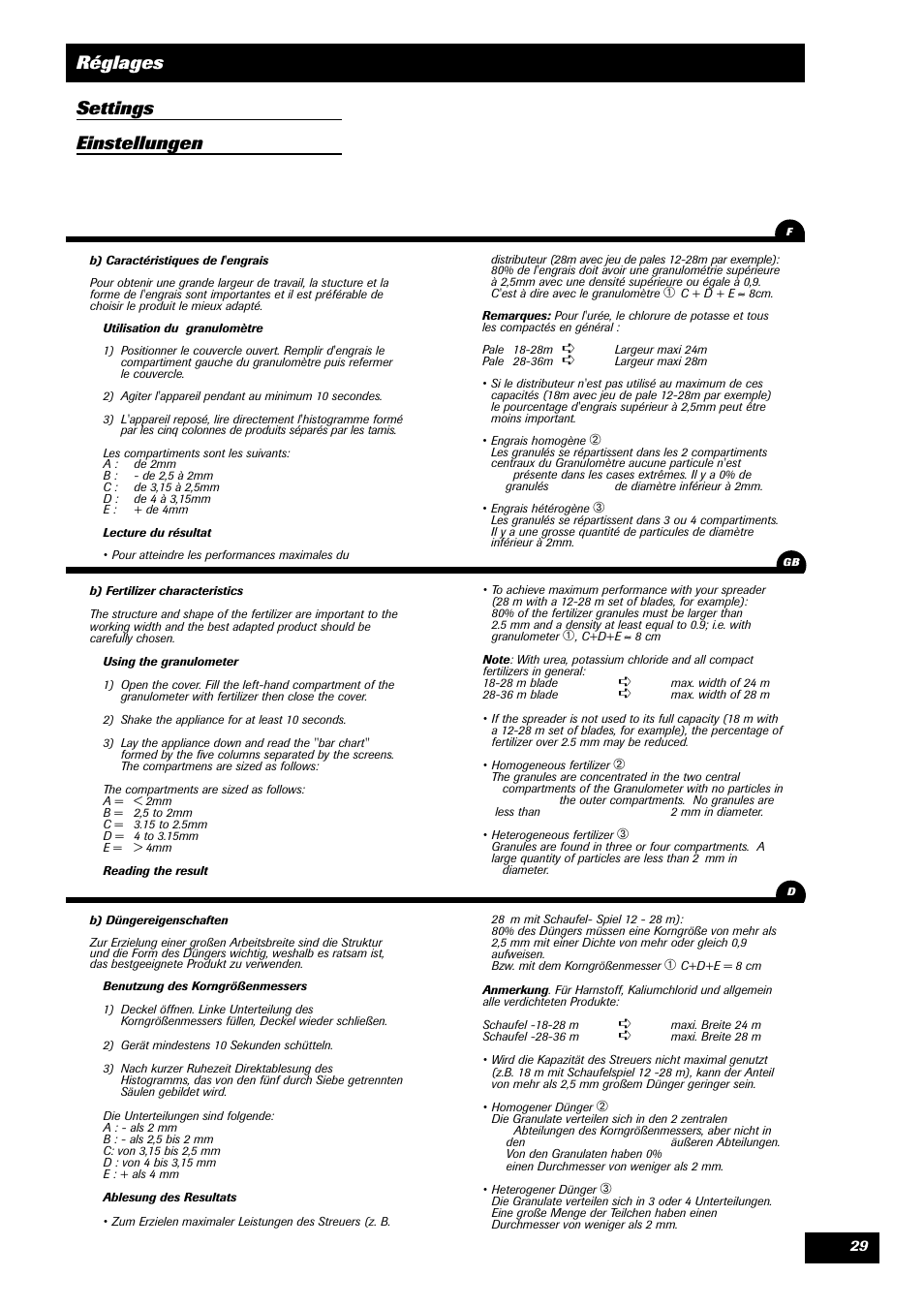 Réglages settings einstellungen | Sulky DPA - XL User Manual | Page 31 / 90