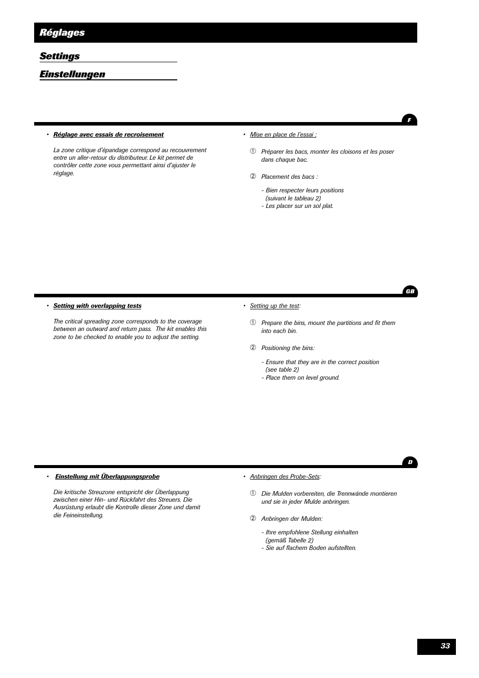 Réglages settings einstellungen | Sulky DPA - XL User Manual | Page 35 / 90