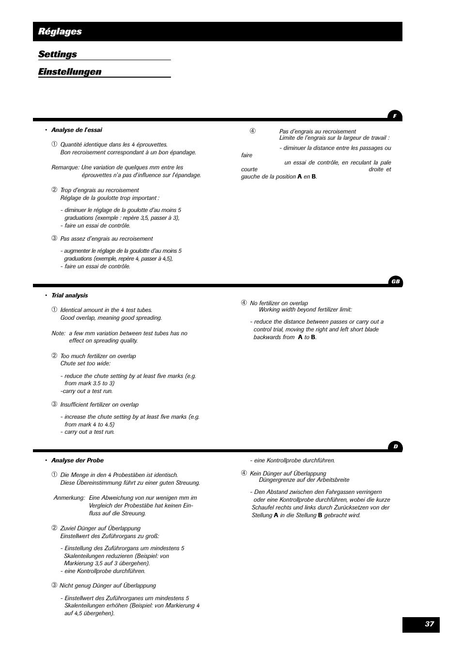 Réglages settings einstellungen | Sulky DPA - XL User Manual | Page 39 / 90